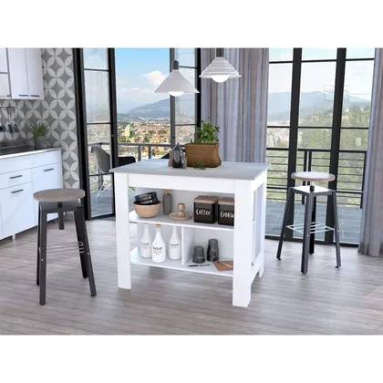 Barra de Cocina Cala, Blanco y Ibiza, con Amplia Supeicie En La Mesa ZF