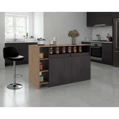 Barra de Cocina Bani, Kronos Wengue y Kronos Fresno, Moderna con entrepaños y puertas ZF