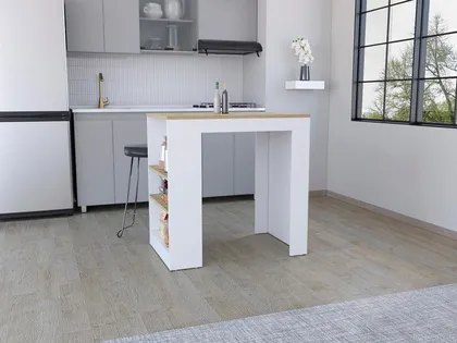 Barra de Cocina Victory, Blanco Nevado y Macadamia, con Tres Entrepaños ZF
