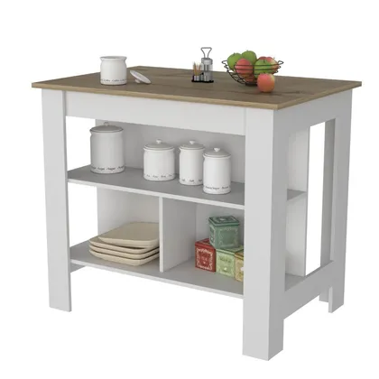 Barra de Cocina Cala, Café Claro y Blanco, con Amplia Supeicie En La Mesa ZF