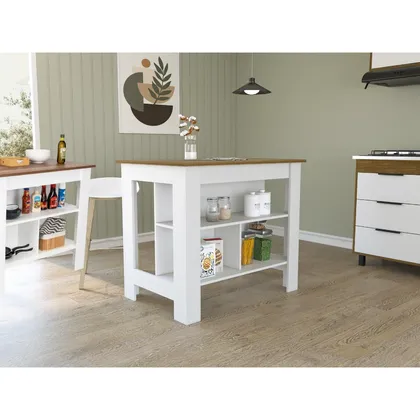 Barra de Cocina Cala, Blanco y Cobre, con Amplia Supeicie En La Mesa ZF