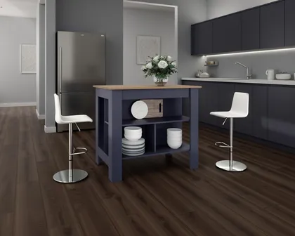 Barra de Cocina Cala, Kronos Azul y Fresno Europeo, con Amplia Superficie En La Mesa