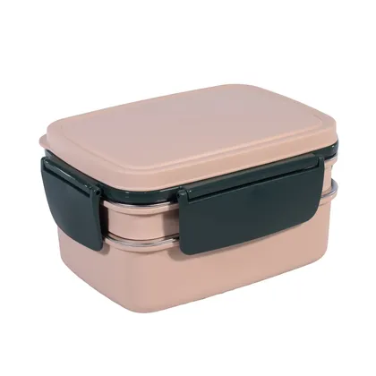 Recipiente En Acero Inoxidable Rectangular De 2 Niveles 1300Ml Verde To Go