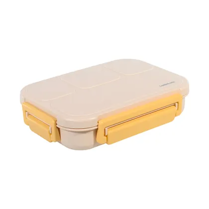 Recipiente Plástico Rectangular Con 4 Divisiones 1000Ml Amarillo To Go