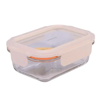 Recipiente De Vidrio Rectangular 630Ml Blanco Hueso