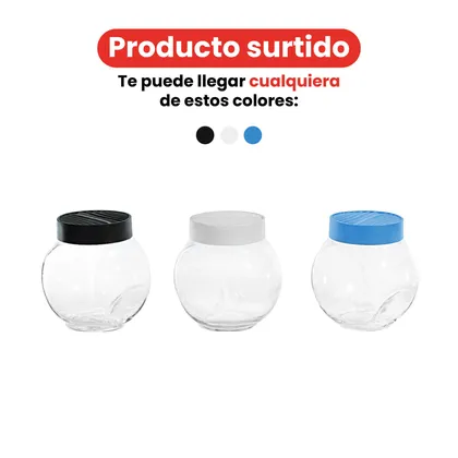 Frasco de vidrio inclinado con tapa 500 ml colores surtidos
