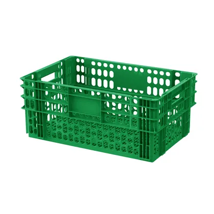 Canastilla plastica C2 encajable fondo lineal pared ovalo 60x40x25 cm-Verde