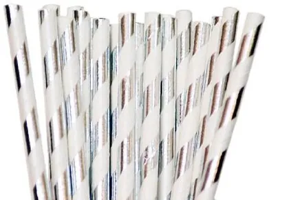 Pitillo de Papel Líneas Plateadas con Empaque