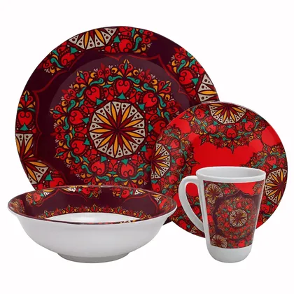 Vajilla en Melamina Clasica Armonia Roja 16 Piezas