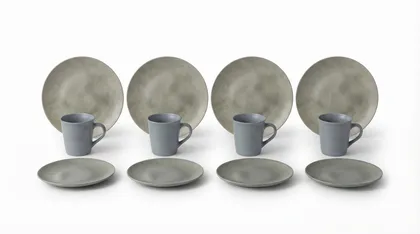Set X 12 Piezas Vajilla Cemento ( 4 Platos Cena, 4 Platos Postre, 4 Mugs)