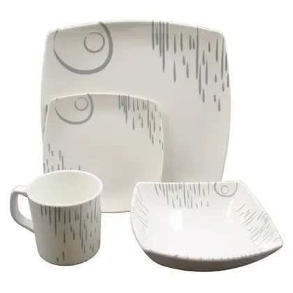 Vajilla en Melamina Aster Blanca con Diseño Gris