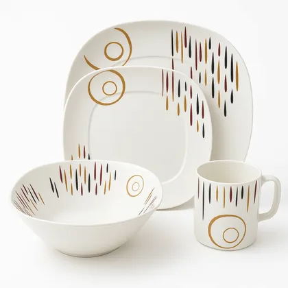 Vajilla en Melamina Imperial Blanca Lineas Cafe-borde Semi Cuadrado 16 Piezas