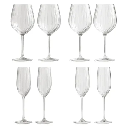 SET X 8 COPAS PLISSÉ (4 Copas Vino Blanco 38cl + 4 Copas Champagne 21cl)
