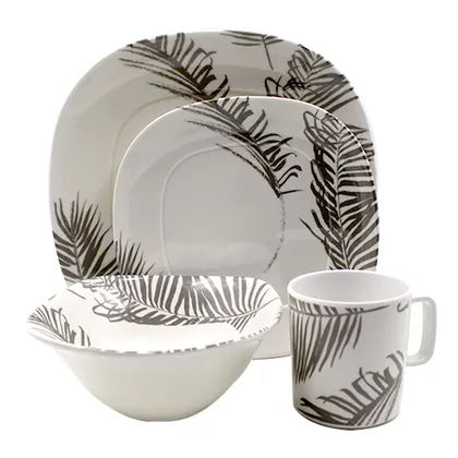 Vajilla Imperial en Melamina Blanca con Diseño de Ramas Cafes