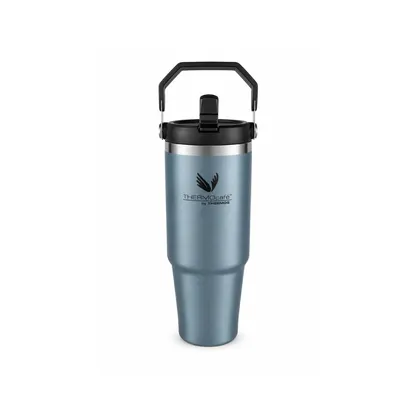 Mug Térmico Acero Inoxidable 900ml (30oz) con Tapa doble función+ Mango Plástico Azul ciel