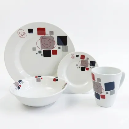 Vajilla Clasica en Melamina con Diseño de Cuadros