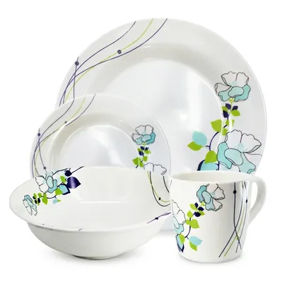 Vajilla Clasica Blanca en Melamina con Diseño en Flores