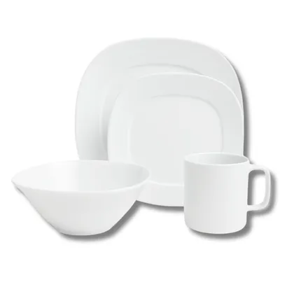 Vajilla en Melamina Imperial Blanca Semi Cuadrada 16 Piezas