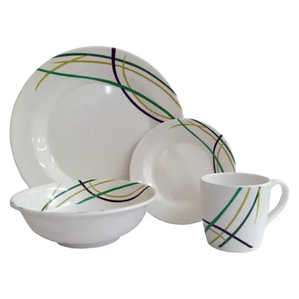 Vajilla en Melamina Clasica Blanca Redonda Lineas de Colores