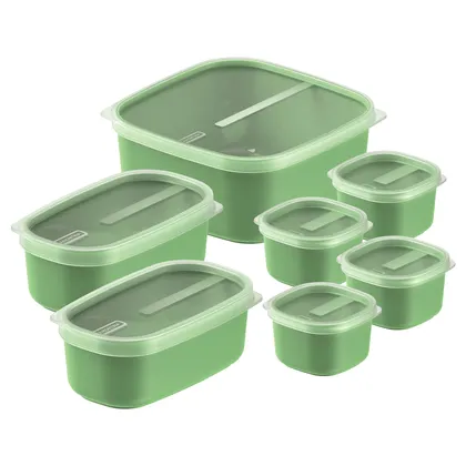 Juego de Potes Tramontina MixColor en Polipropileno Verde Salvia con Tapa Transparente 7 P