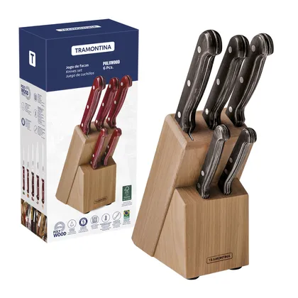Juego de Cuchillos Tramontina Polywood con Láminas de Acero Inoxidable y Mangos de Madera