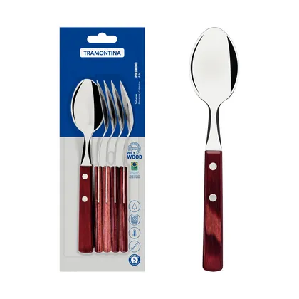 Juego de Cucharas de Mesa Tramontina con Láminas de Acero Inoxidable y Mangos de Madera Tr