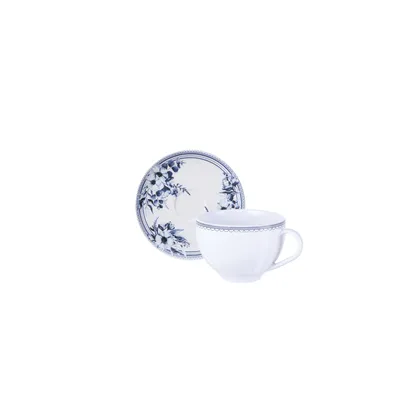 Juego Taza y Platillo de Té Tramontina Azzura en Porcelana Decorada 250 ml 2 Piezas