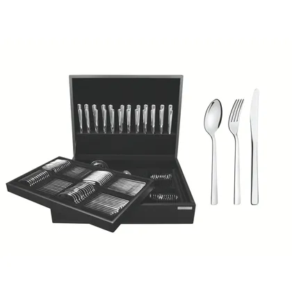 Juego de cubiertos Oslo de acero inoxidable con cuchillos de mesa y estuche de madera de 1