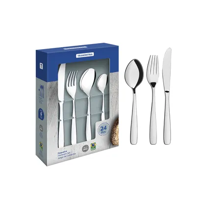 Tramontina Amazonas stainless steel flatware set with table knives and mirror finish, 24 p