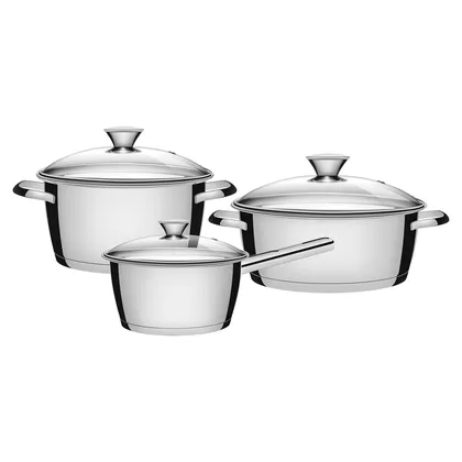 Batería de cocina Allegra de acero inoxidable con fondo triple de 3 piezas Tramontina