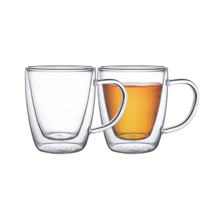 Juego de tazas Tramontina para café y té vidrio doble con asas 2 piezas