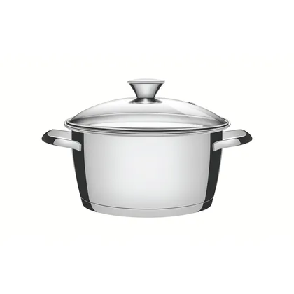Cacerola honda Allegra de acero inoxidable con fondo triple y tapa de vidrio de 24 cm y 5,