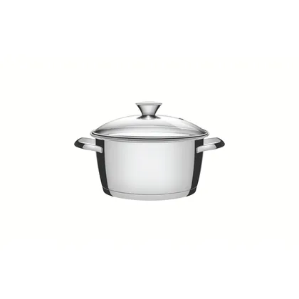 Cacerola honda Allegra de acero inoxidable con fondo triple y tapa de vidrio de 16 cm y 1,