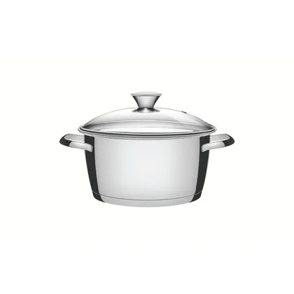 Cacerola honda Allegra de acero inoxidable con fondo triple y tapa de vidrio de 20 cm y 3,