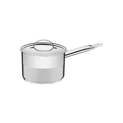 Olla Alta Tramontina Professional de acero inoxidable fondo triple con tapa plana detalle
