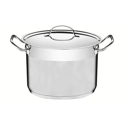 Olla Alta Tramontina Professional de acero inoxidable fondo triple con tapa plana detalle
