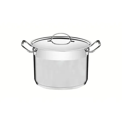 Olla Alta Tramontina Professional de acero inoxidable fondo triple con tapa plana detalle