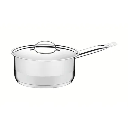 Olla Tramontina Professional de acero inoxidable fondo triple con tapa plana detalle satin
