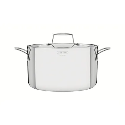 Cacerola Tramontina Grano honda de acero inoxidable cuerpo triple con tapa y asas 20 cm 3,