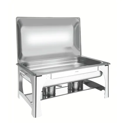 Rechaud rectangular de acero inoxidable baño maría, tapa móvil con brasero y cuba GN 1/1 y