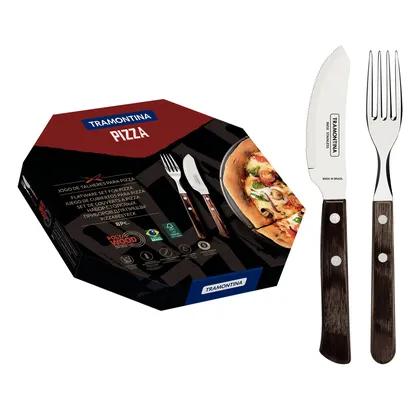 Juego de Cubiertos para Pizza Tramontina con Láminas en Acero Inoxidable y Mangos de Mader