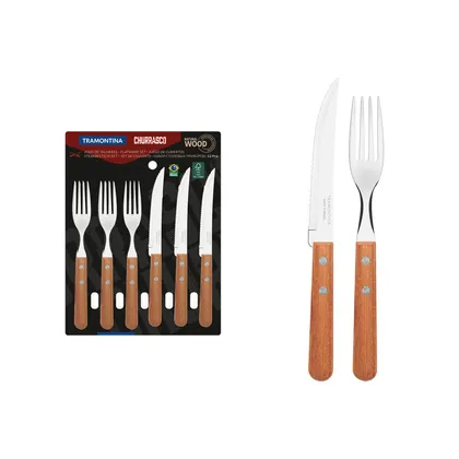 Juego de Cubiertos Tramontina Churrasco con Láminas de Acero Inoxidable y Mangos de Madera