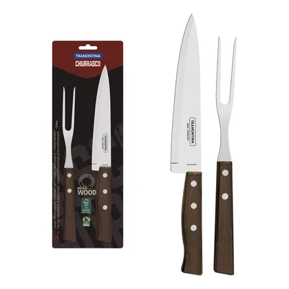 Juego Trinchante para Asado Tramontina con Láminas de Acero Inoxidable y Mangos de Madera