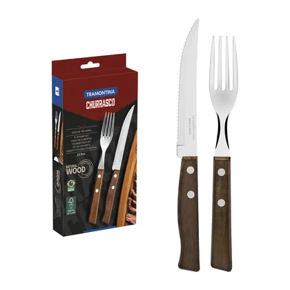 Juego de Cubiertos para Asado Tramontina con Láminas de Acero Inoxidable y Mangos de Mader