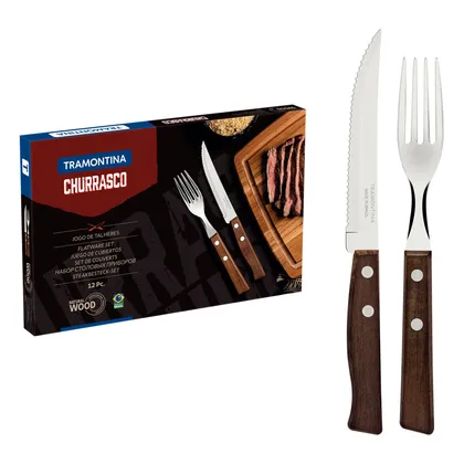 Juego de Cubiertos para Asado Tramontina con Láminas de Acero Inoxidable y Mangos de Mader