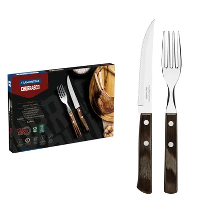 Juego de Cubiertos para Asado Tramontina de Acero Inoxidable con Mango Castaño Polywood, 1