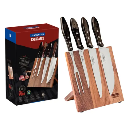 Juego para Asado Tramontina con Láminas de Acero Inoxidable y Mangos de Madera Polywood Ca