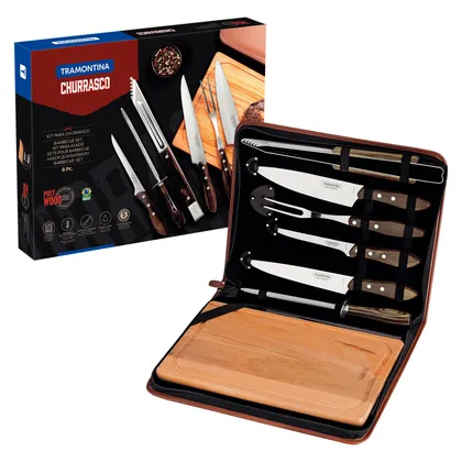 Kit para Asado Tramontina con Láminas de Acero Inoxidable y Mangos de Madera Polywood Cast