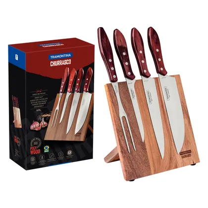 Juego para Asado Tramontina con Láminas de Acero Inoxidable y Mangos de Madera Tratada Pol