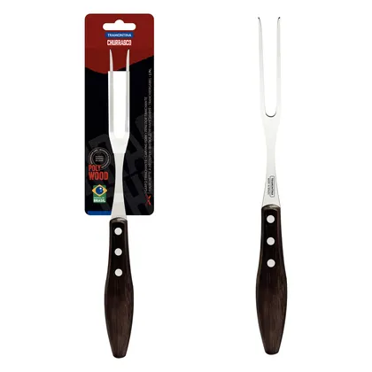 Tenedor Trinchante Tramontina Churrasco con Lámina de Acero Inoxidable y Mango de Madera T